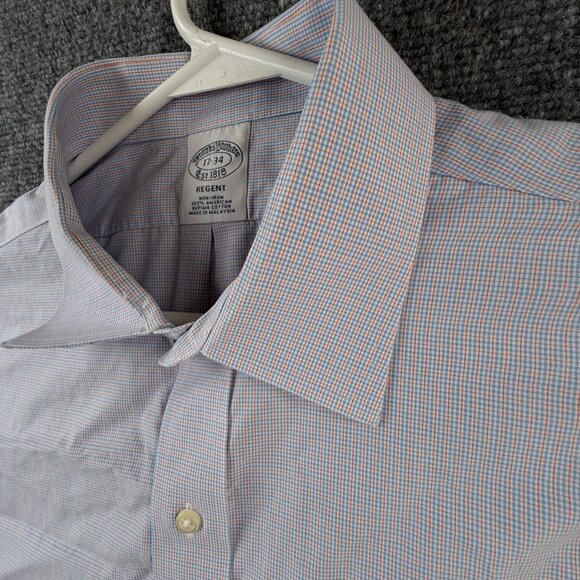 Brooks Brothers Orange Blue Check Non Iron Button Up Long Sleeve 17 34 Regent - Picture 9 of 13